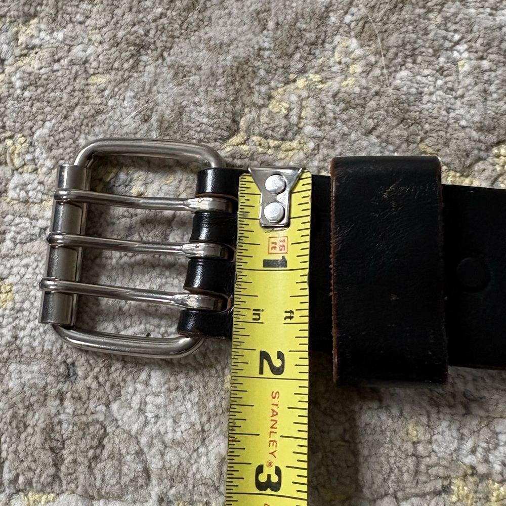 Black Perforated Leather Belt Triple Prong Buckle - Picture 8 of 8